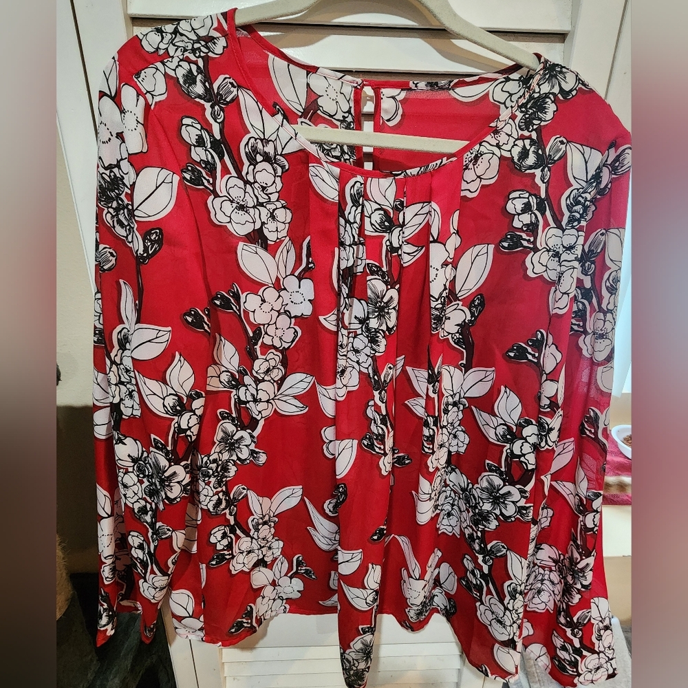 Floral Red Sheer Women's Top XL